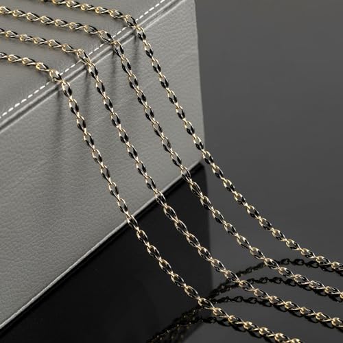 13 Feet/4M Gold Plated Brass Jewelry Making Chain Spool Black Oil Drip Enamel Chain Necklace Large Lip Chain with Lobster Clasps Jump Rings for DIY Craft Supply Jewelry Findings - color: Black Lip