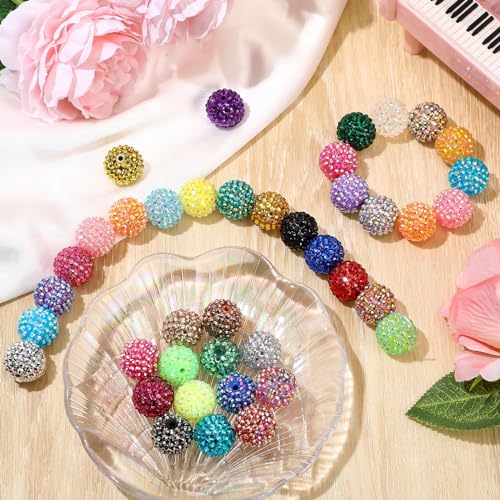 40 Pcs 20 mm Rhinestone Beads Bulk Crystal Round Disco Ball Chunky Bubblegum Beads for Pens Bracelets Charms Craft European Style Jewelry Making Supplies Christmas(40 Colors) - color: 40 Colors