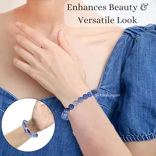 ANAYA AGATE Energy Protection Crystal Handmade Adjustable Bead Bracelet Perfect for Men, Women’s Christmas Gift - Gemstone Healing Stretch Bracelet Pulsera Para Hombre Mujer Stocking Stuffer - color: Blue Aventurine