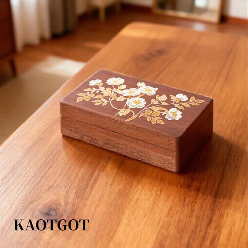 Travel Jewelry Case Small Wood Jewelry Organizer Jewelry Box for Women (Nut-Brown Print) - color: Nut-Brown Print