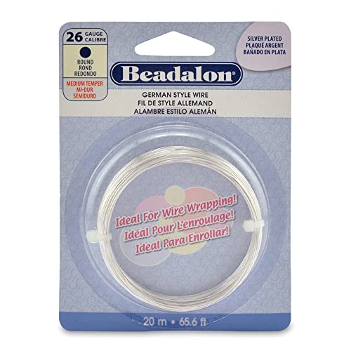 Beadalon German Style Wrapping Wire, Round, Silver Plated, 26 Gauge, 20 m / 65.6 ft - color: Silver Plated, size: 26 Gauge / 65.6 Ft