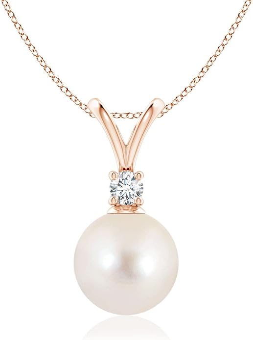 Angara Freshwater Pearl Pendant for Women | Freshwater Pearl V-Bale Pendant in 14K Solid Gold/Platinum With 18" Chain | June Birthday, Anniversary, Gemstone Jewelry Gift