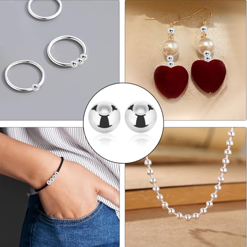 1500PCS Metal Spacer Beads for Jewelry Making, Silver Bead with Hole Stainless Steel Spacer Bead Plated Round Loose Charm Caps Beads for DIY Jewelry Making Bracelet Necklace Crafting (4mm)