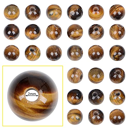 10mm Natural Crystal Beads Stone Gemstone Round Energy Healing Strand Loose Beads for Jewelry Making Bracelets Anklets Big Hole(2.0mm) 38pcs(10mm, Yellow Tiger's Eye) - color: Yellow Tiger, size: 10mm
