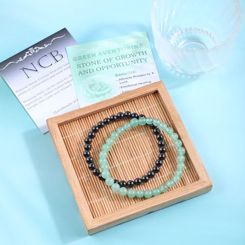 NCB 2.3-Piece 4mm Natural Crystal Gemstone Stretch Bracelets – Handmade Reiki Energy Healing Jewelry for Meditation,Yoga, Unisex - color: 2PCS ( Black Onyx+Green Aventurine ), size: 6mm