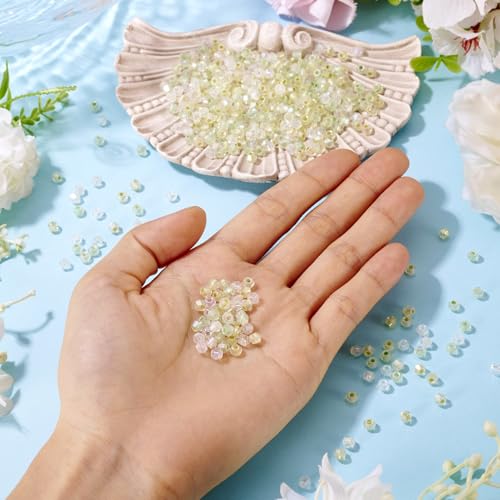 Beadthoven 405Pcs 4mm Bicone Glass Beads Green Crystal Glass Seed Beads Rainbow Plated Transparent Small Mini Pony Loose Spacers for Bracelets Jewelry Making Necklace DIY Crafts Supplies - color: Green