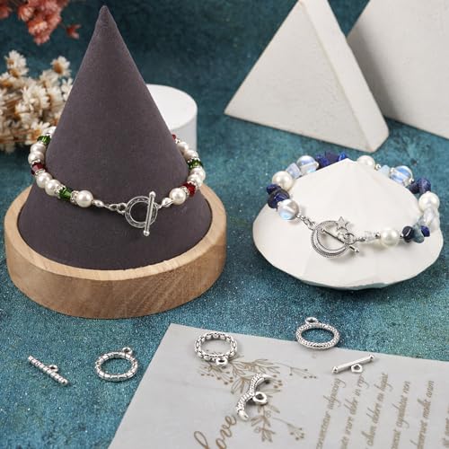 54 Pcs Antique Silver Toggle Clasps Alloy OT Toggle Jewelry Clasps Flower & Ring & Heart T-Bar Closure Clasp Fastener IQ End Connectors for DIY Necklace Bracelet Jewelry Making - color: Alloy-Heart/Flower/Ring