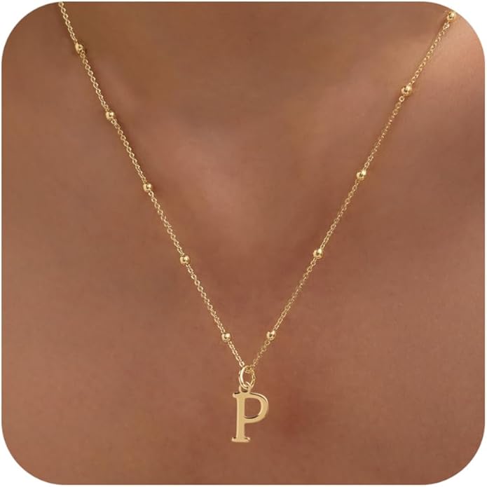 Valentines Gifts for Her Women - Initial Necklaces for Women Dainty 14k Gold Plated A-Z Letter Pendant Name Necklaces Cute Charm Choker Fashion Accessories Non Tarnish Trendy Jewelry Gift