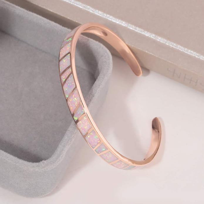 CiNily Womens Cuff Bracelet,Opal Bangle Bracelets Gold Plated Hypoallergenic Ladies Gemstone Open Cuff Bangle Bracelet