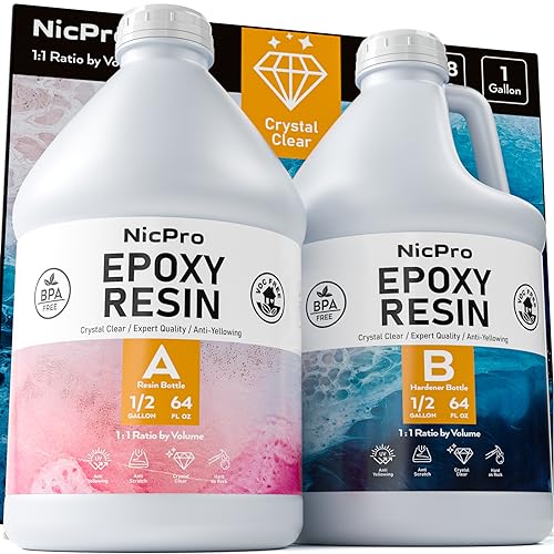 Nicpro 1 Gallon Crystal Clear Epoxy Resin Kit, Not Yellowing & Bubbles Free Resin Food Safe Resin for Coating and Casting, Craft DIY, Jewelry Making Art, Molds, Tables Top, Wood - size: 1 gallon