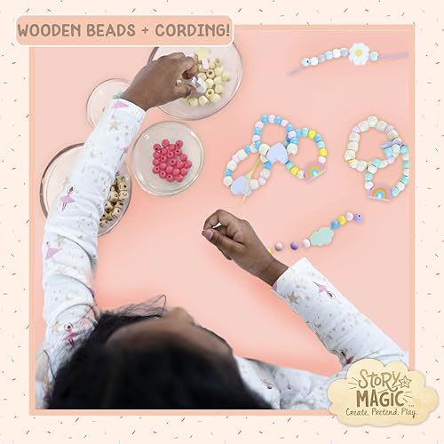 Story Magic Wooden Flower Bead Set, Over 300 Large Hole Wood Beads & Charms for Beading Bracelets, Bracelet Making Kit, Flower Bracelet Kit, Whimsical Bracelet Charms, Storage Tray Included, Ages 4+ - size: Large, style: Flower Bead Set