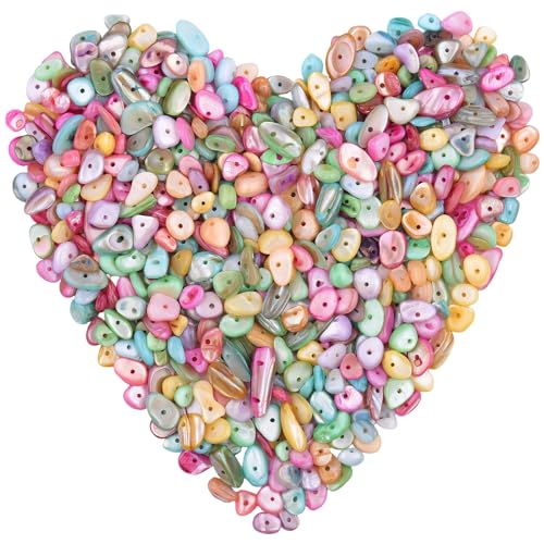 400pcs Pastel Shell Chip Beads 5-8mm Pre-drilled Freeform Loose Gemstone Healing Beads for DIY Jewelry Making Ring Earrings Necklace Bracelet Art Crafts - color: Pastel Shell