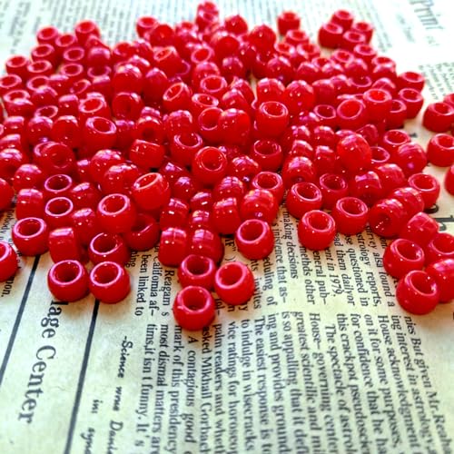 Amaney Red Pony Beads 6x9mm Acrylic Beads 500pcs for Jewelry Making - color: Red