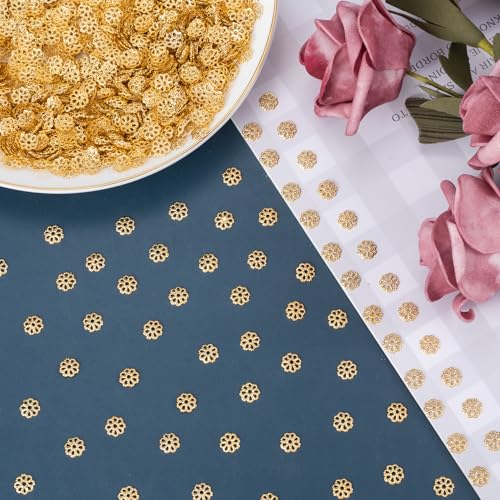 ANCIRS 1000pcs 7mm Spacer Beads Caps for Jewelry Making, Metal Hollow Flower Bead Caps for Bracelet Necklace- Gold - color: Gold-1000pcs-7mm