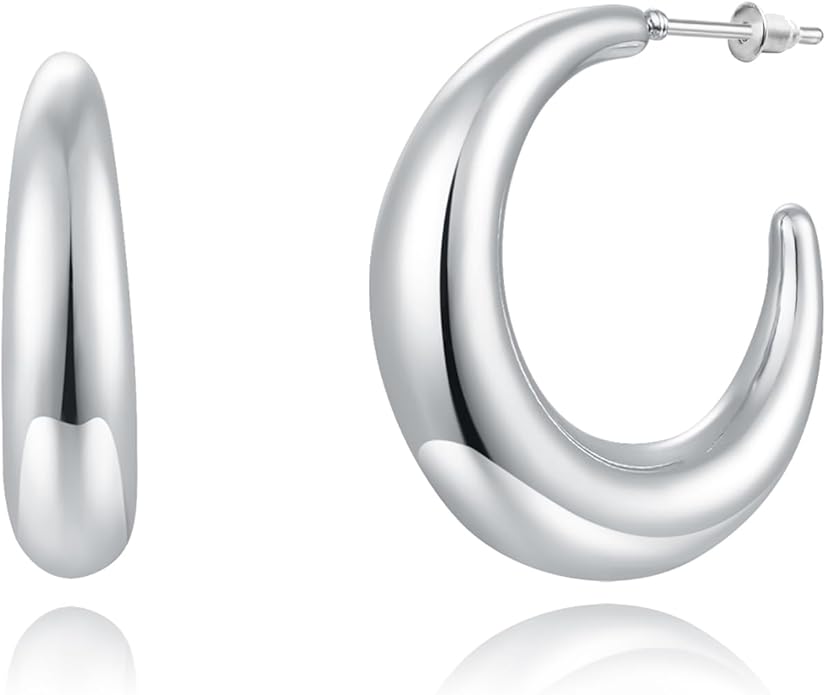 Lightweight Teardrop Hoop Earrings for Women 18k White Gold/Gold Plated Large Oval Hoop Earrings High Polished Statement Hoop Earrings Jewelry Gifts