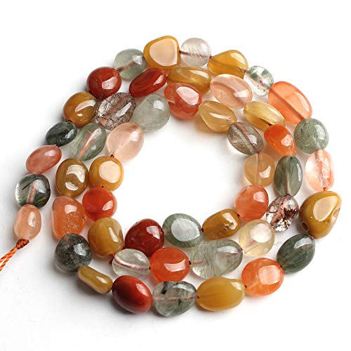 HAAMIIQII Natural Mixed Rutilated Quartz Pebble Stone 5-8mm Small Irregular Freeform Tumbled Loose Gemstone Beads for Jewelry Making Strand 15 Inch (45-50pcs) - color: Mixed Rutilated Quartz