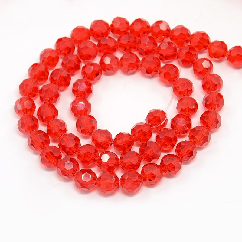 Perlin Czech Bohemian Crystal Glass Beads Faceted Round 4mm 90 Pieces Loose Spacer 1 Strand Beads for DIY Jewelry Earrings Necklace Bracelet Making (Red) - color: red