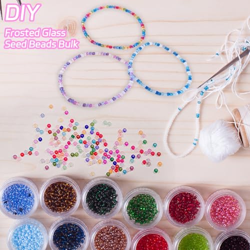 4mm Frosted Glass Seed Beads Bulk, 1000pcs Small Round Glass Bead Matte Loose Spacer Beads for Beading, Friendship Bracelet, Pendants, Key Chains, Necklaces, Hairpins, Grass Green