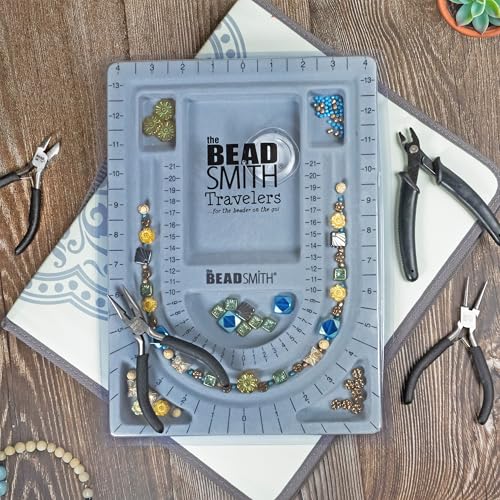 The Beadsmith Bead Folio Kit – Basic Elements – 28” U Channel Bead Board with Lid, Zippered Storage Case & 4-Piece Plier Set– Keep Your Designs, Beads & Tools Secure – Jewelry Making Supplies - size: 28" - U Channel Folio w/Pliers