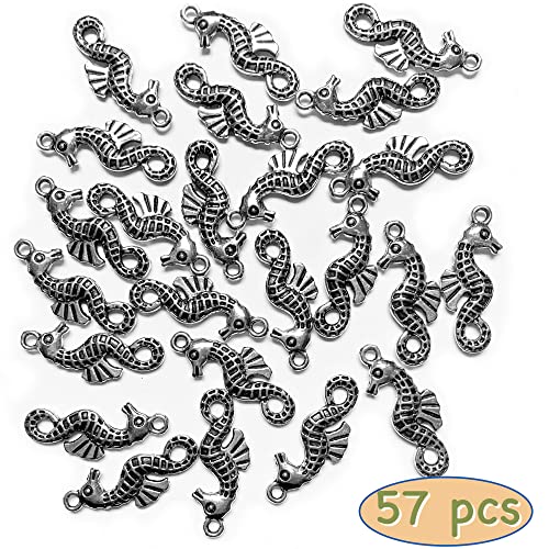 Heather's cf Silver Sea Charms – Antique Pendants, Non-Tarnish, Lead-Free & Nickel-Free, Bulk Ocean Animal Charms for DIY Jewelry, Bracelets, Necklaces, Earrings, Beach Craft Supplies (Sea Animals) - color: Seahorse charms-57pcs