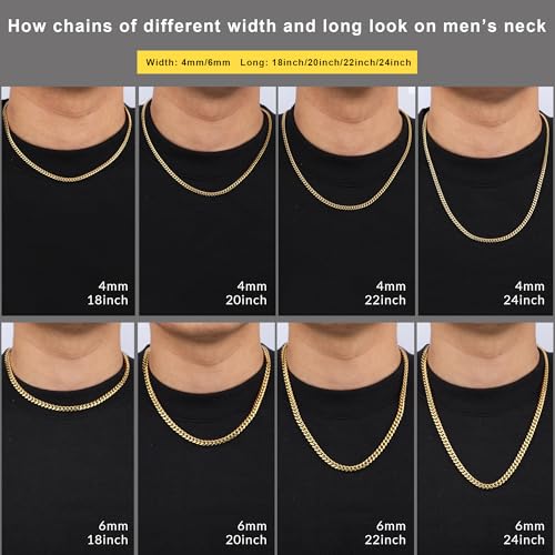4/6mm Cuban Link Chains for Men - Gold/Silver Plated Stainless Steel Miami Curb Chain Necklace - No Tarnish Hip Hop Mens Jewelry, 18"/20"/22"/24" - color: 6MM Gold Chain, size: 24inch