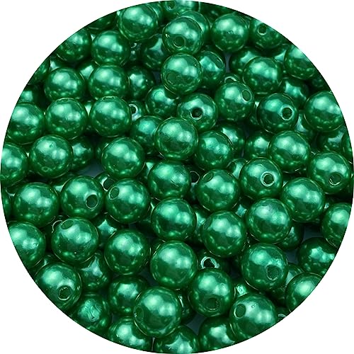 Pinhoollgo 200pcs Pearl Beads 10mm Round Pearl Beads with Hole for DIY Bracelet Necklace Jewelry Making Supplies Handmade Craft(Green) - color: Green, size: 10mm/200pcs