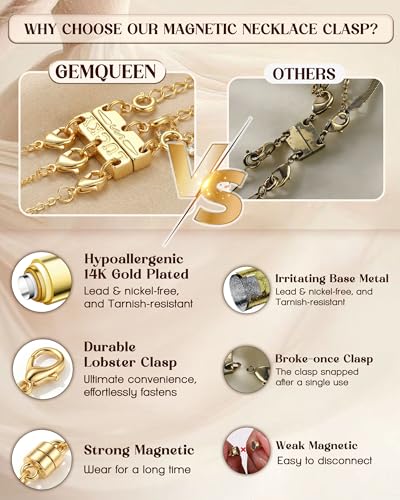 GEMQUEEN Multi Magnetic Necklace Clasps and Closures : 14K Gold Plated Magnet Jewelry Layering Clasp for Necklaces Multiple Magnets Bracelet Helper Necklace Extenders 8PCS - color: 14K Gold Plated -8PCS