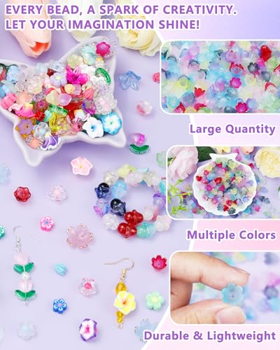 FIVEIZERO 300PCS Acrylic Lily Bell Flower Bead Caps, 10 Colors Trumpet Floral Beads Charms for Bracelets, Necklaces & DIY Jewelry Making Crafts - color: Acrylic Lily-of-the-Valley