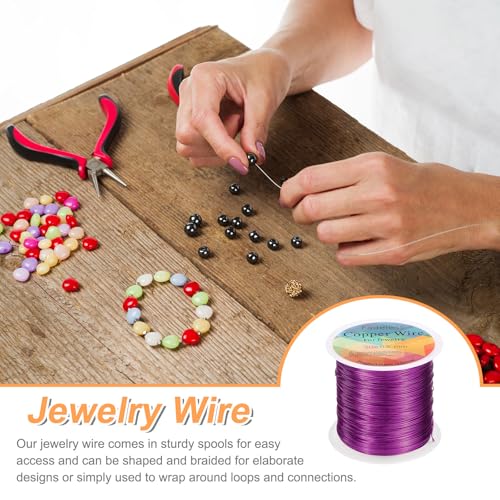 HARFINGTON Wire 203ft Length 24 Gauge Copper Craft Jewelry Wrapping Wire Tarnish Resistant Beading for Jewelry Making Supplies Crafting, Red-Purple - color: Red-Purple