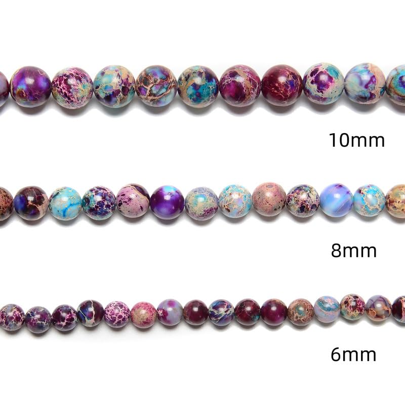 95pcs(2 Strand) 8mm Galaxy Purple Sea Sediment Imperial Jasper Beads with Energy Power, Round Stone Beads for Jewlery Bracelets Earrings Making DIY - color: Blue Purple Imperial Jasper, size: 8mm