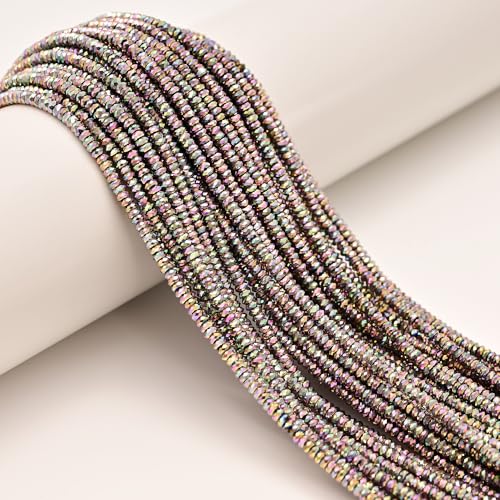 JM Design 1x2mm Pink Rainbow Faceted Rondelle Beads, 15.5''Strd Loose Energy Stone Spacer Beads for Jewelry Making Craft DIY Necklace Bracelet Earrings - color: Pink Rainbow