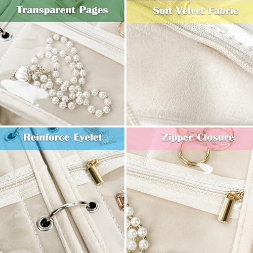 Travel Jewelry Organizer Case,Small Jewelry Bags Jewelry Storage Book Binder with Clear Zipper Velvet Pouch for Traveling,Earrings, Rings, Necklace, Bracelet (Pink) - color: Pink