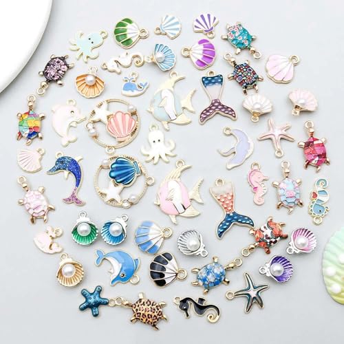 YouLuo 100Pcs Bracelet Charms for Jewelry Making Wholesale Bulk Jewelry Making Bracelets Charm KC Gold Alloy Charm Pendants and Gold Plated Enamel Charms Pendants for Bracelet Necklace - color: Ocean