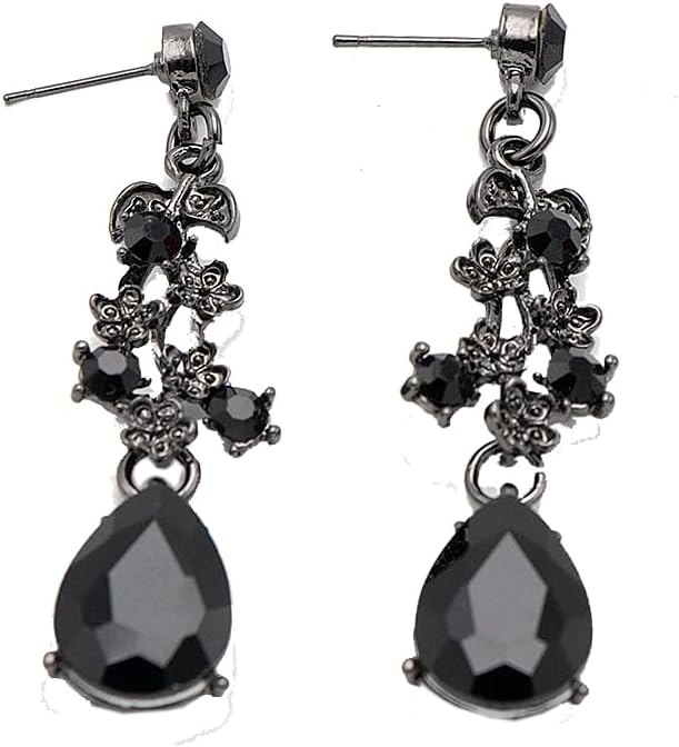 Bridal Bridesmaid Austrian Crystal Jewelry Set, Floarl rhinestone Statement Neckace Teardrop Necklace Drop Dangle Earrings Set