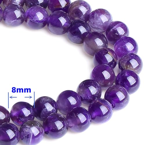 QINJIEJIE 60PCS Amethyst Beads 8mm Natural Stone Beads Round Loose Gemstone Bead for Bracelet Beading Purple Crystal Jewelry Making DIY Necklace Earrings 0.32" Stocking Stuffers - color: Amethyst, size: 60PCS