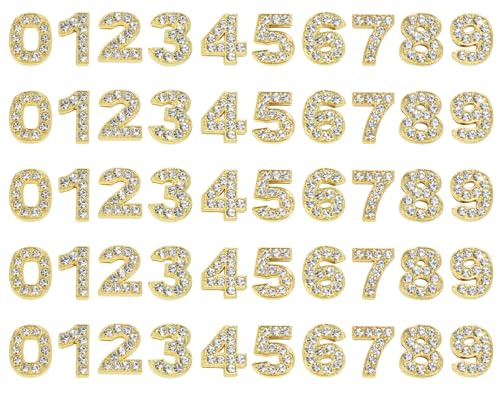 Shapenty 10mm Full Rhinestone 0-9 Number Slide Charms Spacer Beads for DIY Craft Bracelet Wristband Necklace Choker Keychain Hair Clip Jewelry Making, 50PCS - color: Gold