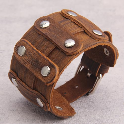 GelConnie Leather Cuff Bracelet Punk Braided Bracelets Rock Leather Wristbands Faux Mens Leather Bracelet Gothic Viking Bangle Adjustable Wrap Bracelet for Women,Men - color: Brown Leather Cuff