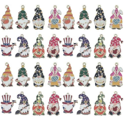 16pcs Alloy enamel traditional festival Easter Christmas dwarf set pumpkin heart-shaped clover Pendant Jewelry Making DIY Keychain Earrings Pendant Various Design Charms for Jewelry Making Bracelets Necklace (SN1070) - color: SN1070