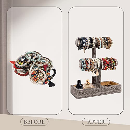 LadyRosian 2 Tier Wooden Display Jewelry Accessory Stand Jewelry Bracelet Holder Bangle Watch Necklace Storage Jewelry Holder Stand Display Organizer, (Antique White-2 layers) - color: Antique White 2-Tier