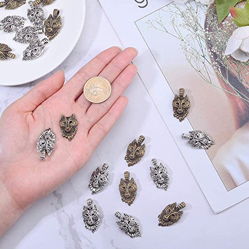 PH PandaHall 40pcs 2 Colors Wolf Head Charms Tibetan Alloy Animals Pendant Beads Dangle Charms for DIY Men Bracelet Necklace Jewelry Making (Antique Bronze & Antique Silver) - color: 2 Colors Wolf Head - 40pcs