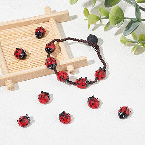 OLYCRAFT 80PCS Lampwork Beads Handmade Red Ladybug Lampwork Beads Insect Shape Handmade Bead Loose Spacer Bead for Bracket Earrings Necklace Jewelry Making - color: Ladybug