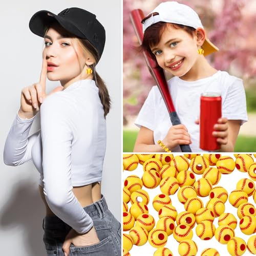 100pcs Baseball Beads with 5.5 Yard Elastic Rope,Acrylic Softball Beads Sports Bead DIY Spacer for Necklace Bracelet Keychains Handmade Jewelry Making Accessories Craft Supplies,12mm(Baseball) - color: Baseball