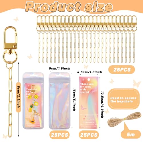 Wurosi 25 Set Paperclip Keychain Making Kit, Bag Charm Kit, 25 Keychain Clips, 25 Extender Chain, 25 Resealable Pouch Bag, 25 Thank You Cards, 5M Hemp Rope, Jewelry Making Kit for DIY Keyrings Charms - color: 25 Set Keychain Making Kit