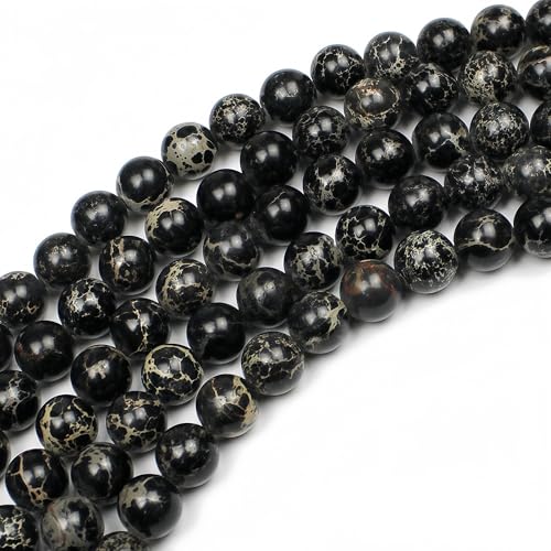 MJDCB 6mm Black Imperial Jasper Gemstone Beads Round Loose Stone Bead for Jewelry Making Bracelets Necklaces - color: Black Imperial Jasper, size: 6mm