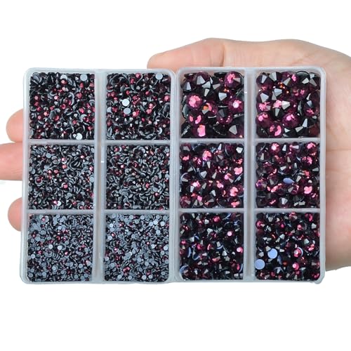 10000Pcs 2-Boxes Mixed Size Hot Fix Round Crystals Gems Glass Stones Hotfix Flat Back Rhinestones with Tweezers and Picking Pencil (Amethyst) - color: Amethyst, size: 2-Box (10000pcs)