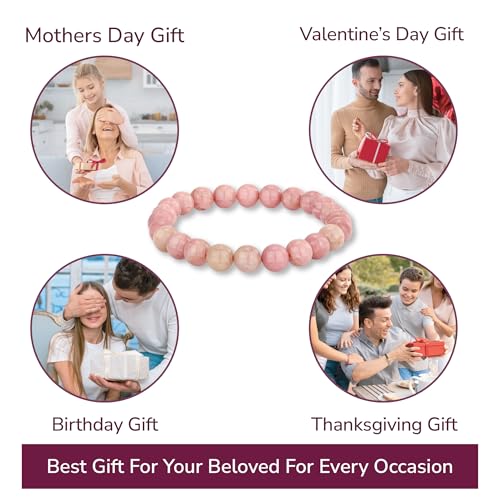 Crystal Vibe 8mm Beaded Bracelets For Women Men - Healing Crystal Bracelet - Adjustable Size - color: rhodochrosite