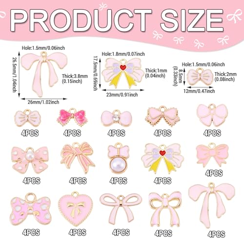 Craftdady Enamel Dangle Charms Pendant Food Animal Flower Cute Charms Colorful Metal Fruit Pendants Hang Ornament for Craft Bracelet Necklace Earring Key Chains Jewelry Making - color: Pink Bowknot