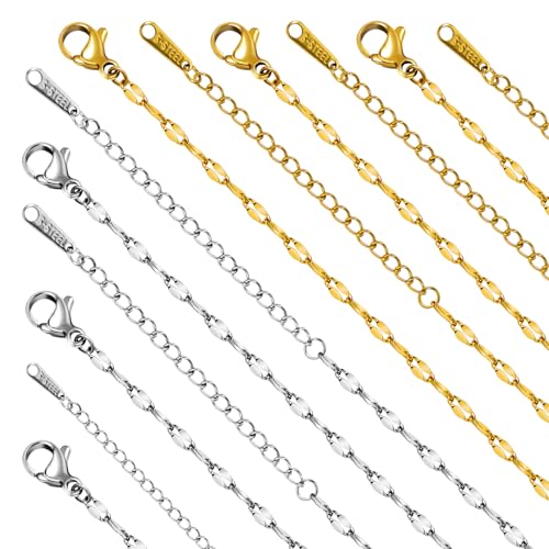 Jabogrii 20pcs Stainless Steel Necklace Chain for Jewelry Making Gold and Silver Lip Necklace Chain Bulk 18 Inches Jewelry for Women - color: Lip Chain