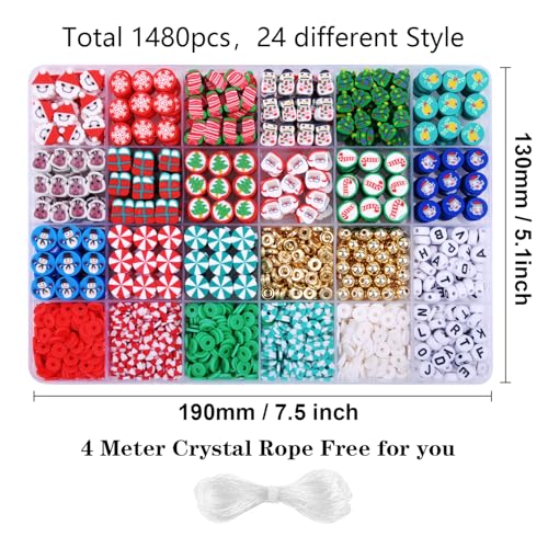 1480pcs Christmas Polymer Clay Beads Charms Friendship Bracelet Necklace Earring Jewelry Making kit, Accessories for Arts Crafts DIY Gifts for Women Girls - color: A4#Christmas