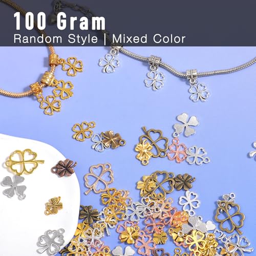 stino 100g Metal Pendant Charms for Jewelry Making, Bulk Silver & Gold Plated Charms for Braclet Necklace Crafts, Animal Plant Flower Pet and so on - color: Clovers Bronze & Gold